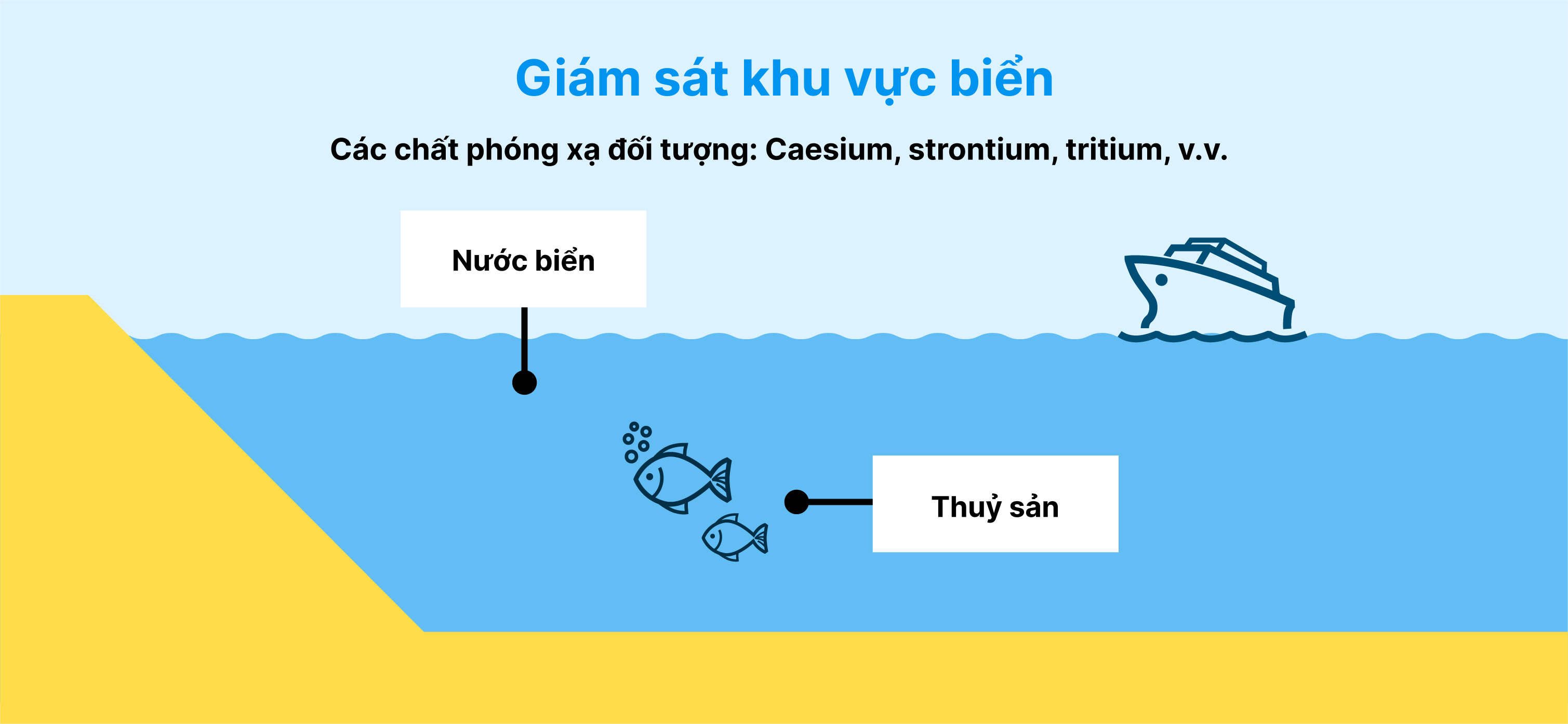 Hoạt động giám sát trên biển Các chất phóng xạ được giám sát và đo lường: caesium, strontium, tritium, v.v.